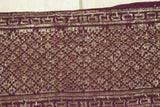 Old Ceremonial Balinese hand woven textile Antique Burgundy Setagen Brocade damask Ceremonial Songket Runner Belt  Embroidery with Metallic Gold Threads 48" x 4" (SG33) Collected in Klunkung Regency, Bali & belonging to Nobility royalty