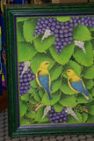 GIGANTIC 31”x 25” ORIGINAL DETAILED COLORFUL  BALINESE PAINTING ON CANVAS BY RENOWN UBUD ARTIST RAINFOREST PARADISE WITH FOLIAGE BIRDS FRUIT FRAMED IN CUSTOM FRAME HAND PAINTED TO MATCH DFBB40 DESIGNER DECORATOR WALL DÉCOR COLLECTOR ARTWORK MASTERPIECE