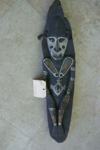 RARE UNIQUE OCEANIC ART VERY LARGE HAND CARVED TRIBAL POLYCHROME HEAVY IRON WOOD FEMALE ANCESTRAL SPIRIT STATUE COLLECTED IN KABRIMAN VILLAGE, BLACKWATER RIVER BASIN PAPUA NEW GUINEA 40A8 SECRET CEREMONIES INITIATION. DESIGNER DECORATOR COLLECTOR  25"x 4"