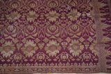 100 yrs Old Brocade Damask Woman Songket  Sari Textile Burgundy with Metallic Gold Threads Wedding Lotus & Stupa Motif belonging to Nobility royalty Hand woven with Handspun Silk  52"x 32" (SG37) from Klugkung Bali