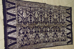 Old Superb Ceremonial Balinese hand woven textile Antique Brocade damask Wedding Songket. Deep Purple Embroidery with Metallic Gold Threads 47" x 22" (SG36) Collected in Klunkung Regency, Bali & belonging to Nobility royalty