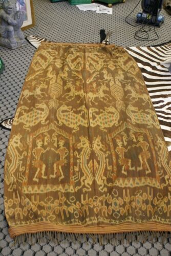 Antique 80 Years Old Handspun Hand woven Sumba Hinggi Warp Ikat Textile unique large Intricate Motifs (98