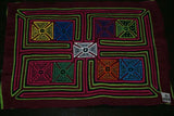 Kuna Indian Folk Art Mola Blouse Panel from San Blas Islands, Panama. Hand Stitched Reverse Applique:  Geometric Abstract Bows Motif 16.5" x 12"(44B)