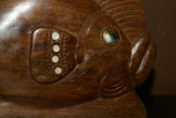 Rare South Pacific Island Primitive Art Mother Pearl Hand carved Wood Fish 1A19