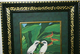 17.5 x 14.5”ORIGINAL DETAILED COLORFUL BALINESE PAINTING ON CANVAS RENOWN UBUD ARTIST RAINFOREST PARADISE WITH FOLIAGE BIRD OF PARADISE FLOWERS STARLING BIRDS FRAMED IN SIGNED CUSTOM FRAME HANDPAINTED TO MATCH ARTWORK DECORATOR DESIGNER ART DFBB55