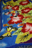 HIGH QUALITY HAND PAINTED TEXTILE FABRIC SARONG, PAREO, SHAWL, SIGNED BY THE ARTIST: VIBRANT HIBISCUS AND BUTTERFLIES, SUPERB RICH COLORS 70" x 48" (no 1A) WITH FRINGES