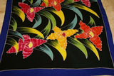 HIGH QUALITY HAND PAINTED FABRIC SARONG SIGNED BY THE ARTIST: LYCASTE ORCHID FLOWERS 70" x 48" (No 3) BLACK RED YELLOW GREEN