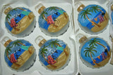 Unique cute Cabin, cabana or Home  Décor: 2 Large Glass Ball Ornament  with Beach Palm Trees Ocean Island Motif delicately Hand painted  & Signed by  Florida artist