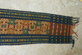 Hand woven Sumba Songket Hinggi Ikat Runner (57" x 12") with Geometric Designs Made from Hand spun Cotton Dyed with Natural Pigments (SR63)  beautiful earthtone geometrics with fringes wall Décor designer textile collector unique