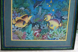 GIGANTIC 35”x 31.5” ORIGINAL DETAILED COLORFUL BALINESE PAINTING ON CANVAS RENOWN UBUD ARTIST OCEAN CORAL REEF PARADISE WITH TROPICAL FISH CORAL DOLPHIN FRAMED IN CUSTOM FRAME (2 MATS) HAND PAINTED TO ENHANCE THE ART DFBS2 DESIGNER COLLECTOR MASTERPIECE