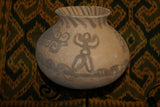 Rare 1980's Vintage Collectible Primitive Hand Crafted Vermasse Terracotta Pottery, Vessel from East Timor Island, Indonesia: Motifs of man & gecko colored with natural earthtone Pigments 7.5" x 9.5" (28.5" Diameter) P36