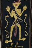 Rare old ceremonial hand spun hand woven black hemp textile loin cloth, Protective royal ancestor motif guarded by marine animals, Embroidery is hand twisted bark rope fiber twine. Melolo Village Sumba Indonesia (RE2) 35" x 13.5"