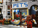 NEW IN SEALED BOX: RETIRED, NOW RARE, COLLECTOR LEGO KIT: PET SHOP SET (KIT 10218)  PERFECT GIFT. 2032 PIECES, 4 MINIFIGURES, DOG, CAT, PARROTS, GOLD FISH TANK, BIRD HOUSE. 10"X10,5" YEAR 2010 MODULAR BUILDING