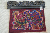 Kuna Indian Folk Art Mola Blouse Panel from San Blas Islands Panama. Hand stitched Abstract Applique: Animal Motif 17.5" x 12.5" (21C)