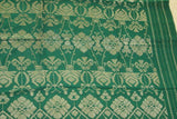 Old Brocade Damask Songket Sarong Emerald Green Embroidery with Metallic Gold Threads and Lotus Motifs 63" x 40" (SG39) belonging to Balinese Nobility royalty Hand woven with Handspun Silk in a beautiful pattern from Klugkung Bali