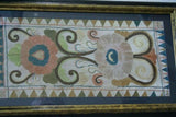 VERY RARE EARLY 1900’S ANTIQUE TEXTILE COLLECTIBLE: BALINESE IDER-IDER HANDMADE COLORFUL EMBROIDERY ONCE ADORNING A SACRED TEMPLE RARE CANOPY DECORATION FRAMED IN UNIQUE HAND PAINTED FRAME 26 ¾” X 12 ½” DESIGNER COLLECTOR HOME DÉCOR WALL ART