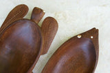 2 HUGE STUNNING HAND CARVED ROSEWOOD SAGO PLATTER DISH BOWLS, 1 FISH SHAPE & OTHER A MARINE TURTLE  WITH DELICATELY INCISED BORDERS ON FINS AND TAIL CREATED BY RENOWNED TRIBAL SCULPTOR TROBRIAND ISLANDS MELANESIA SOUTH PACIFIC COLLECTOR 2A237 & 2A237A