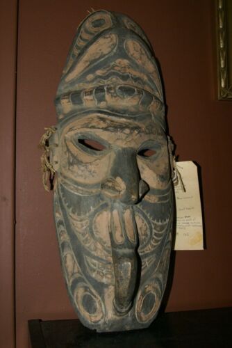 SOUTH PACIFIC OCEANIC ART HAND CARVED TRIBAL CLAN ANCESTRAL  POLYCHROME SPIRIT DANCE MASK WITH PIGMENTS BUSH TWINE USED DURING SECRET CEREMONIES &  INITIATIONS MINDIBIT VILLAGE MIDDLE  SEPIK PAPUA NEW GUINEA 12A6 COLLECTOR DESIGNER DECOR 21