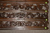 UNIQUE INTRICATELY HAND CARVED ORNATE WOOD HANGER 30” LONG (ROD, RACK) USED TO DISPLAY RARE OR PRECIOUS TEXTILES ON THE WALL, SUPERB BAS RELIEF LACY FOLIAGE, VINES, FLOWERS, HORSES, CUSCUS, ANIMAL & BIRDS MOTIFS ITEM 341, 342 OR 343 DESIGNER WALL ART