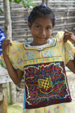 Kuna Indian Folk Art Mola blouse panel from San Blas Islands, Panama. Hand stitched Applique: Mirror Image Flamingo Urn Motif 18.5" x 13" (78A)