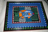 Kuna Indian Folk Art Mola from San Blas Islands, Panama. Hand stitched Textile Applique: Orange Humming Bird / Hummer Bird & Hibiscus Flower 14" x 13 " (224)