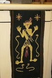 Rare old ceremonial hand spun hand woven black hemp textile loin cloth, Protective royal ancestor motif guarded by marine animals, Embroidery is hand twisted bark rope fiber twine. Melolo Village Sumba Indonesia (RE2) 35" x 13.5"