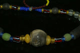 Old Rare Tribal Ethnic Dayak Iban Tribe Talisman Necklace: Antique Hand Crafted Magical Lukut Sekala , Glass, Pottery and Stone Beads, Amber beads, Chinese Coins, collected in 1980’s Borneo Aristocrat Owner, Indonesia. NB1