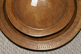 14.5"x14.5"x4” STUNNING ONE OF A KIND HAND CARVED KWILA WOOD MASTERPIECE DEEP SAGO PLATTER DISH BOWL WITH DELICATE INCISED MOTIFS ALL AROUND THE BORDERS BY RENOWNED TRIBAL SCULPTOR TROBRIAND ISLANDS MELANESIA SOUTH PACIFIC COLLECTOR DESIGNER ART 2A62