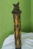 Tribal Wood & Bamboo Betel Nut Carrier, Flute container, Hand Carved & Hand Etched Bird Stopper Lid, BNW6, 16" x 3"