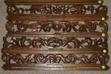 UNIQUE INTRICATELY HAND CARVED ORNATE WOOD HANGER 30” LONG (ROD, RACK) USED TO DISPLAY RARE OR PRECIOUS TEXTILES ON THE WALL, SUPERB BAS RELIEF CHOICE BETWEEN 3 LACY FOLIAGE & VINES MOTIFS EACH ALSO WITH HORSE, MARSUPIAN OR BIRD MOTIF ITEM 340, 341 OR 342