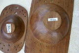 2 LARGE STUNNING HAND CARVED ROSEWOOD MUSEUM MASTERPIECES SAGO PLATTER DISH BOWLS WITH MOTHER OF PEARL INSERTS & DELICATELY INCISED LACY BORDERS BY RENOWNED TRIBAL SCULPTOR TROBRIAND ISLANDS MELANESIA SOUTH PACIFIC COLLECTOR DESIGN 2A210 & 2A221