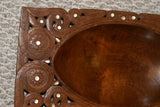 STUNNING ONE OF A KIND HAND CARVED ROSEWOOD MUSEUM MASTERPIECE SERVING PLATTER DISH WITH MOTHER OF PEARL INSERTS & DELICATE LACY BORDER RENOWNED SCULPTOR REMOTE TROBRIAND ISLANDS MELANESIA KULA RING COLLECTOR DESIGNER 2A78 14”X7”X2”