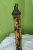Tribal Wood & Bamboo Betel Nut Carrier, Flute container, Hand Carved & Hand Etched Bird Stopper Lid, BNW6, 16" x 3"