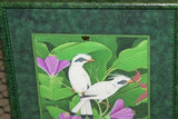 21”x 16.5” DETAILED COLORFUL  BALINESE PAINTING ON CANVAS RENOWN UBUD ARTIST RAINFOREST PARADISE FOLIAGE STARLING BIRDS PURPLE HIBISCUS FRAMED IN SIGNED CUSTOM FRAME HAND PAINTED TO MATCH  ARTWORK DFBB48 DECORATOR DESIGNER ART COLLECTOR HOME DÉCOR