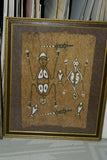 CUSTOM FRAMED Rare Tapa loin Bark Cloth (Kapa in Hawaii), from Lake Sentani, Irian Jaya, Papua New Guinea. Authentic, Hand Painted with Natural Pigments by a Tribal Artist, Abstract Stylized Motifs of Woman, Fish, Lizard Motifs 25.5" x 21.5" (DFBA13)