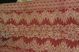 Old Burgundy Red Damask Embroidery Brocade Songket Sarung Textile Royal Sash Runner with Metallic Gold Threads belonging to Balinese Nobility royalty Hand woven with Handspun Silk in a beautiful pattern from Negara, Bali  32.5"x12" (SG48) 80yrs