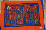 Kuna Indian Folk Art Abstract Mola blouse panel from San Blas Island Panama. Minute Hand Stitched Applique: Mirror Image Bird Duck 16" x 11.75"    (89B)