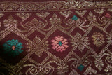 Old Superb Ceremonial Balinese hand woven textile Antique Burgundy Ceremonial Songket Brocade damask Embroidery with Metallic Gold Threads 51" x 8.25" (SG24) Collected in Negara, Bali & belonging to Nobility royalty 70 years old