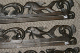 UNIQUE INTRICATELY HAND CARVED ORNATE WOOD HANGER 31” (ROD, RACK) USED TO DISPLAY RARE OR PRECIOUS TEXTILES ON THE WALL, SUPERB BAS RELIEF LACY MOTIFS OF FOLIAGE VINES & FISH COLLECTOR DESIGNER DECORATOR WALL DÉCOR ITEM 407