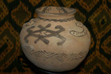 Rare 1980's Vintage Collectible Primitive Hand Crafted Vermasse Terracotta Pottery, Vessel from East Timor Island, Indonesia: 3D Raised Relief Decorative Geometric & Crocodile Motifs colored with natural earth tone pigments 8' x 6.5" (23" Diameter) P32