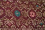 Old Superb Ceremonial Balinese hand woven textile Antique Burgundy Ceremonial Songket Brocade damask Embroidery with Metallic Gold Threads 51" x 8.25" (SG24) Collected in Negara, Bali & belonging to Nobility royalty 70 years old