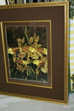 Artist Alexandre Brun Orchid Art Odontoglossum flower Print Framed in Unique Designer Frame with minute hand painted detail of basket weave plus 1 mat, very large 21.75" X 18.5" extremely decorative, home wall décor, one of a kind.