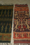 Hand woven Intricate Sumba Hinggi Warp Ikat Tapestry (44" x 13.75") Made with Naturally Dyed Handspun Cotton & Adorned with Animal Motifs and Geometric Patterns (IRS43) wall Décor rug designer textile collector earthtones with fringes