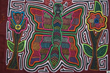 Kuna Indian Traditional Mola blouse panel from San Blas Islands, Panama. Hand stitched Folk Art Applique: Butterfly & Flowers with Maze Background  15" x 11" (8B)