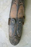 RARE UNIQUE OCEANIC ART VERY LARGE HAND CARVED TRIBAL WOOD ANCESTRAL ORACLE SPIRIT MASK NATURAL PIGMENTS COLLECTED IN JAPANDAI VILLAGE, EAST SEPIK PAPUA NEW GUINEA 13A15 PROTECTIVE & CONSULTED FOR ADVICE. DESIGNER DECORATOR COLLECTOR  24"x 7"x 4"