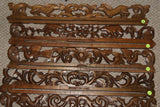 UNIQUE INTRICATELY HAND CARVED ORNATE WOOD HANGER 30” LONG (ROD, RACK) USED TO DISPLAY RARE OR PRECIOUS TEXTILES ON THE WALL, SUPERB BAS RELIEF LACY FOLIAGE, VINES, FLOWERS, HORSES, CUSCUS, ANIMAL & BIRDS MOTIFS ITEM 340, 341, 342 OR 343 DESIGNER WALL ART