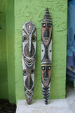 RARE MINDJA MINJA HAND CARVED YAM HARVEST UNIQUE CLAN SPIRIT MASK POLYCHROME  WITH NATURAL PIGMENTS PAPUA NEW GUINEA PRIMITIVE ART HIGHLY COLLECTIBLE DOUBLE FACE AND PHALLIC NOSE WASKUK 11A23: 28.5 X 5"X 2"