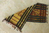 Unique Hand Woven Ceremonial Hinggi Sumba Songket Ikat Textile (33" x 13") with symbolic animal motifs & geometrics. Tapestry Made with Hand spun Cotton, Dyed with Natural Pigments ITEM SR59 Colorful golden yellow, rust red, green & blue