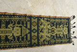 HAND WOVEN INTRICATE CEREMONIAL SUMBA SONGKET HINGGI IKAT (62" x 14") MADE FROM HANDSPUN COTTON, DYED WITH NATURAL PIGMENTS. ADORNED WITH ANCESTOR TRADITIONAL PEOLE MOTIFS  AND GEOMETRICS (SR76) COLORFUL WITH MANY COLORS ON DARK BLUE BACKGROUND