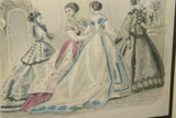 19 C. H.C ANTIQUE 1867 FOLIO DOUBLE PLATE FROM LES MODES PARISIENNES FROM PETERSON’S MAGAZINE, HUGE FASHION CHROMOLITHOGRAPH PROFESSIONALLY FRAMED IN ORNATE HAND-PAINTED FRAME WITH 2 MATS UNIQUE ART COLLECTIBLE